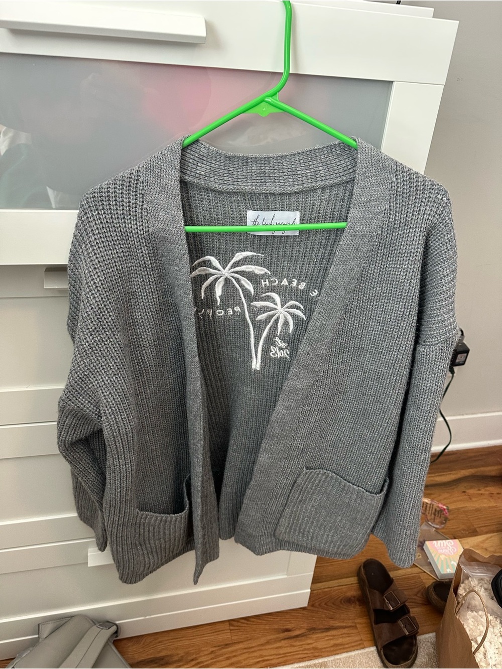 Heather Gray Open-Front Knit Cardigan with Front Pockets